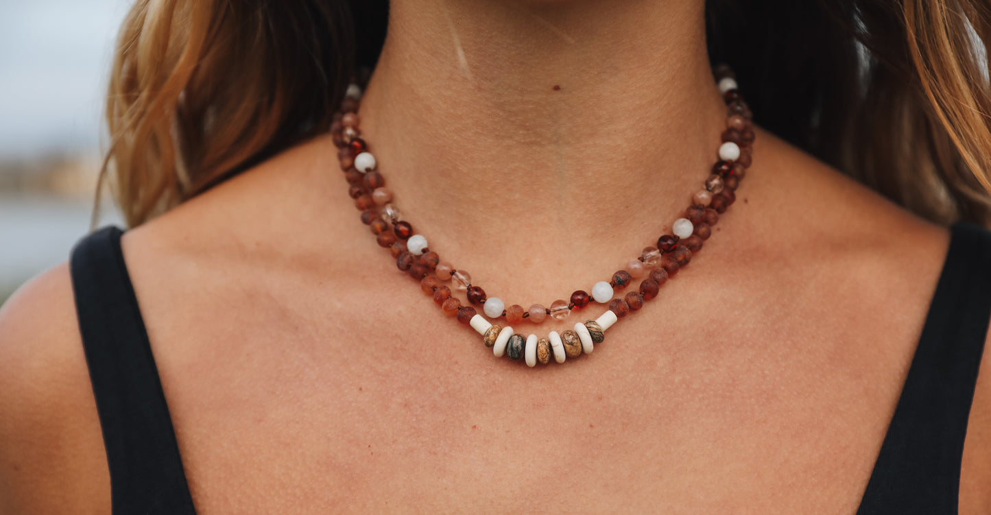 Collar de Ámbar Báltico Cognac Crudo y Jaspe Natural
