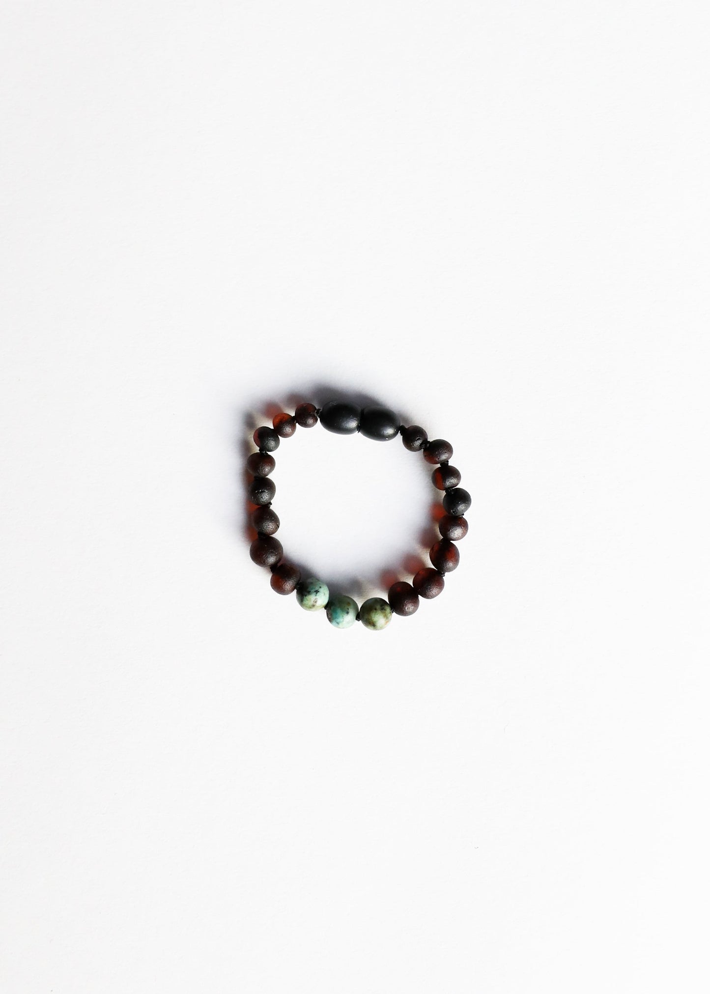 Bracelet/Anklet en Ambre Noir de la Baltique et Jaspe Turquoise
