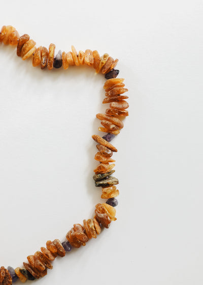 Premium Raw Baltic Amber & Amethyst Pet Necklace