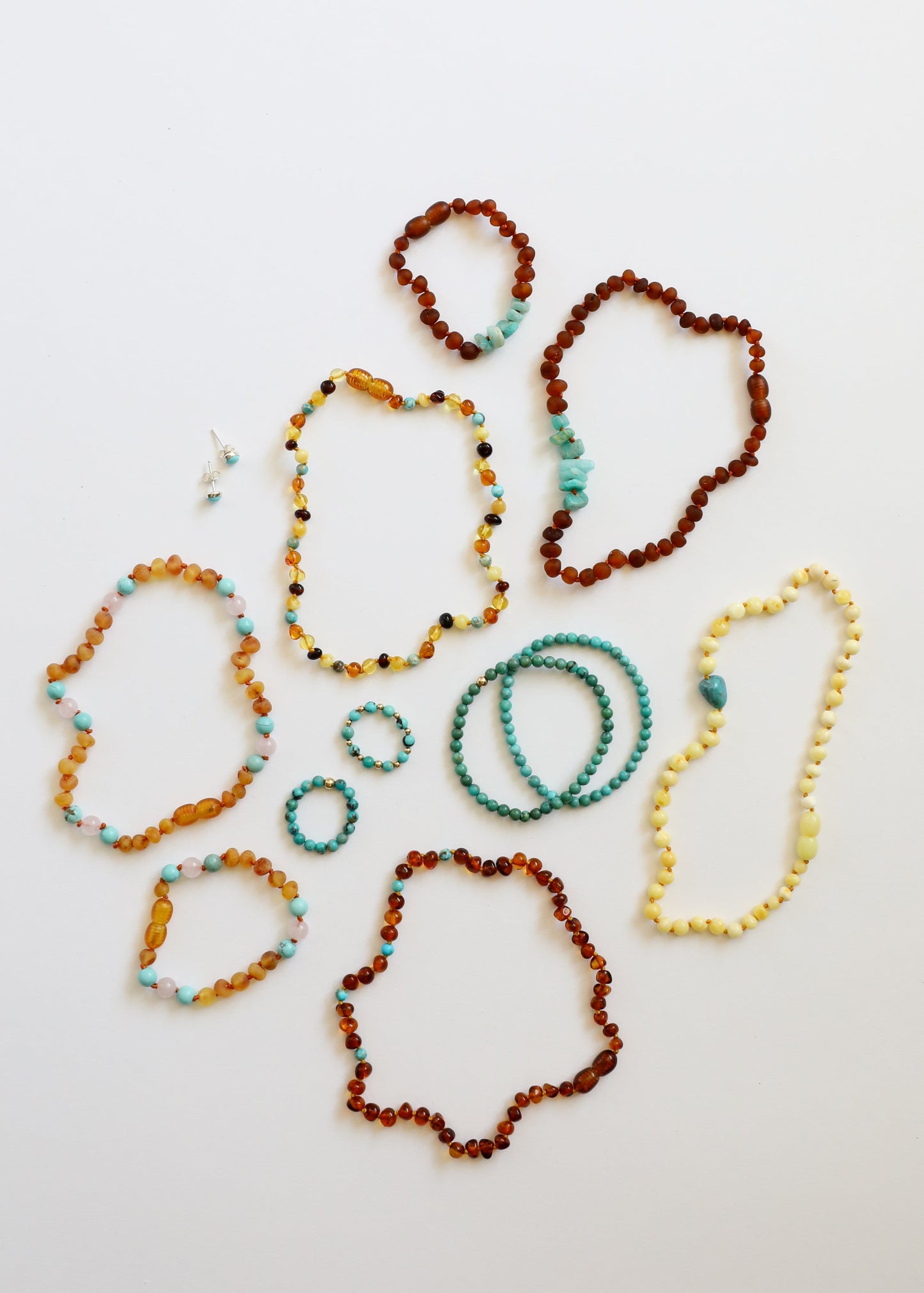 Cognac Baltic Amber and Natural Turquoise || Necklace - Korvel