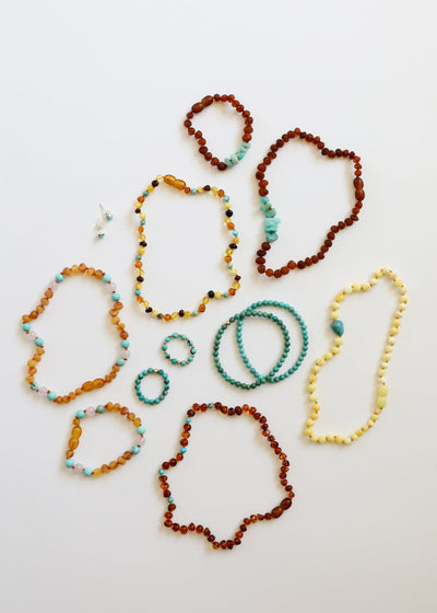 Cognac Baltic Amber and Natural Turquoise || Necklace - Korvel