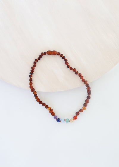 Raw Cognac Baltic Amber + CHAKRA Crystals || Necklace - Korvel