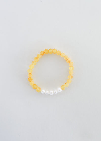 Raw Honey Baltic Amber and Pearl Adult Bracelet