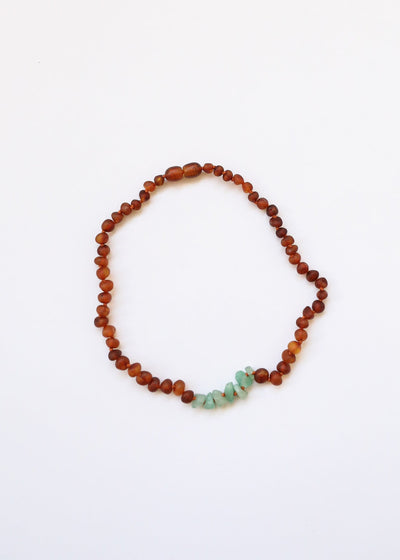 Collar de Ámbar Báltico Cognac Crudo y Aventurina