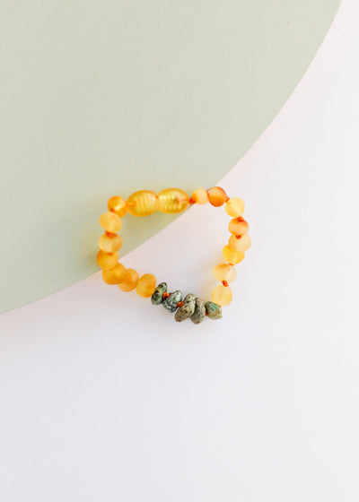 Bracelet/Anklet en Ambre Baltique Miel Brut et Jaspe Turquoise