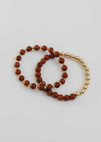 Red Jasper 14k Gold Filled Sun + Moon Stretch Bracelet