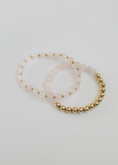 Rose Quartz & 14k Gold Filled Sun + Moon Stretch Bracelets