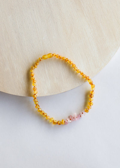 Raw Honey Baltic Amber + Raw Rose Quartz || Necklace - Korvel