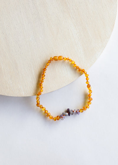 Raw Honey Baltic Amber + Raw Amethyst || Necklace - Korvel