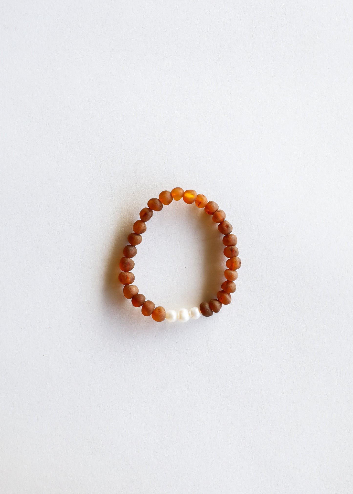 Raw Cognac Baltic Amber and Pearl Bracelet