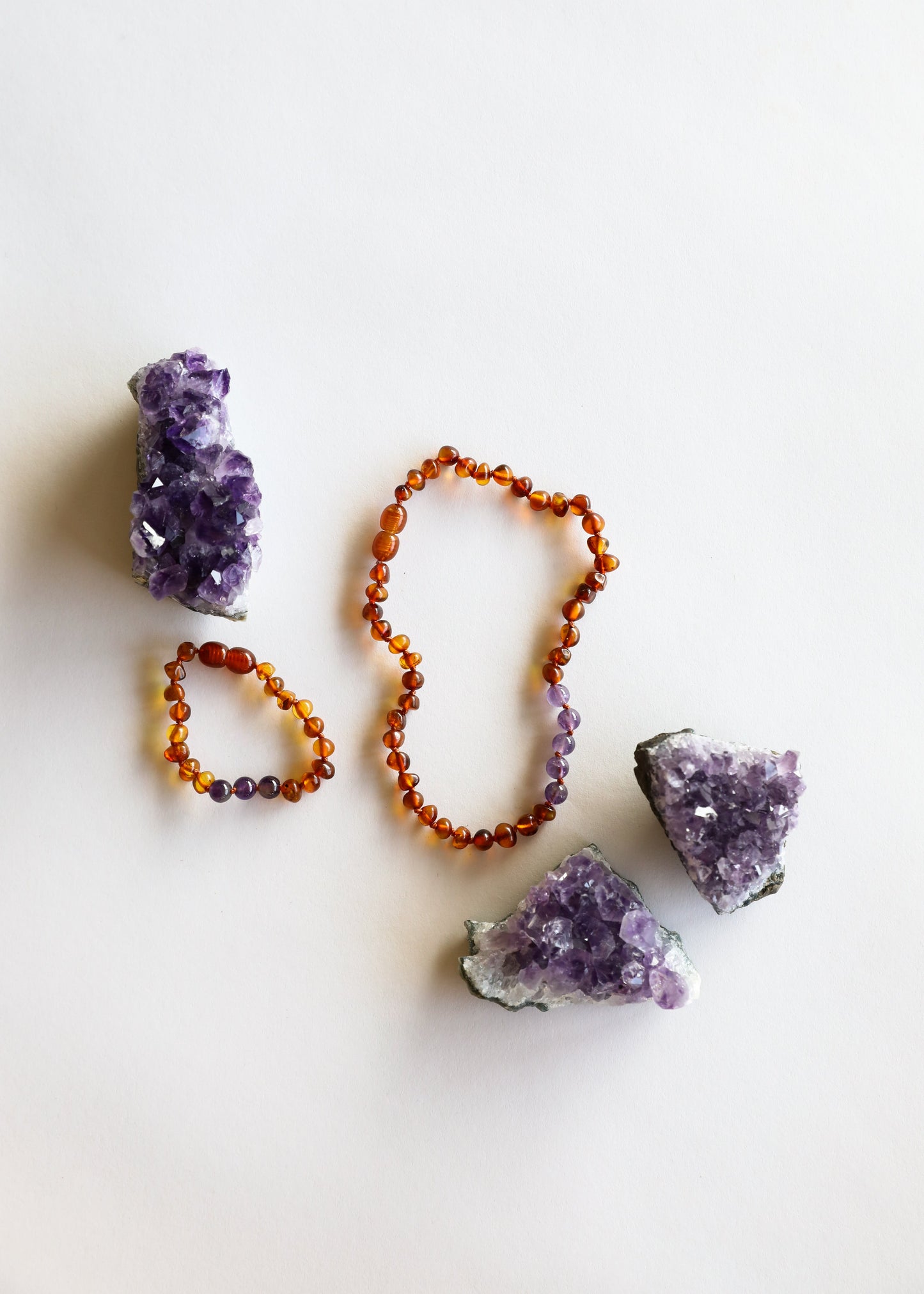 Polished Cognac Baltic Amber and Amethyst Necklace
