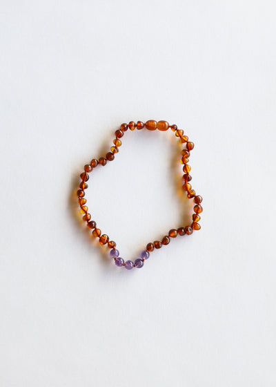Collar de Ámbar Báltico Cognac Pulido y Amatista