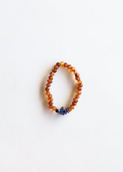 Conjunto de Pulseras de Ámbar Báltico Cognac Crudo y Lapislázuli