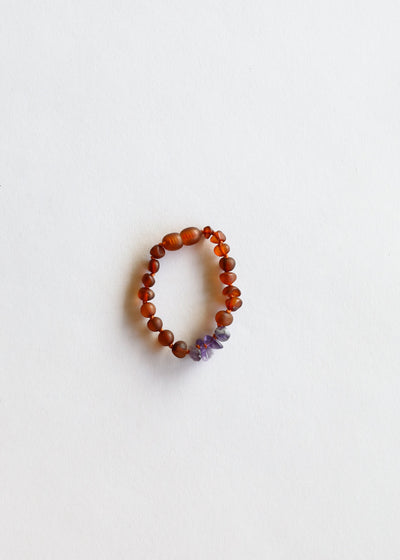 Conjunto de Pulseras de Ámbar Báltico Cognac Crudo y Amatista