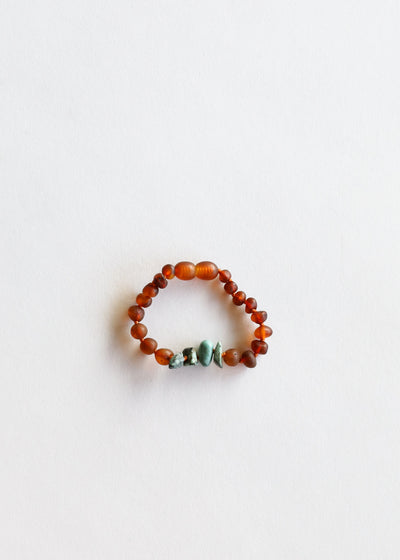 Pulsera/Anklet de Ámbar Báltico Cognac Crudo y Jaspe Turquesa