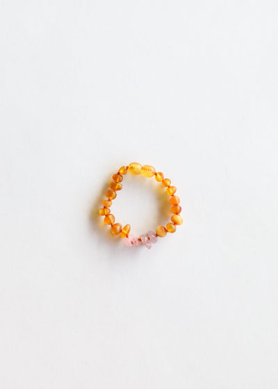 Raw Honey Baltic Amber & Rose Quartz Kids Jewelry Set