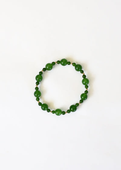 Green Jade & 14k Gold Filled Stretch Bracelet