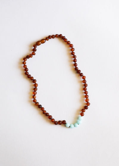 Collar de Ámbar Báltico Cognac Crudo y Amazonita