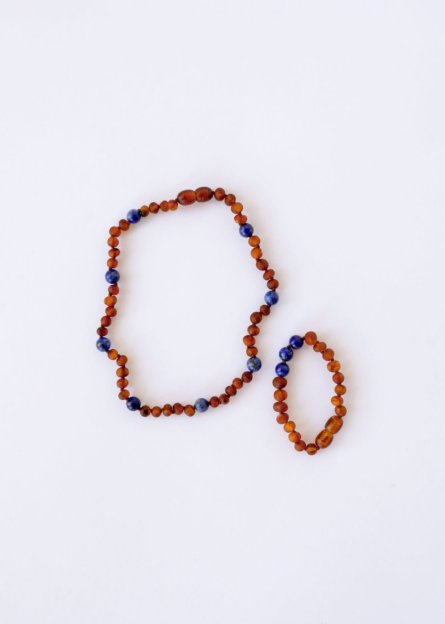 Raw Cognac Baltic Amber & Lapis Lazuli Halo Necklace