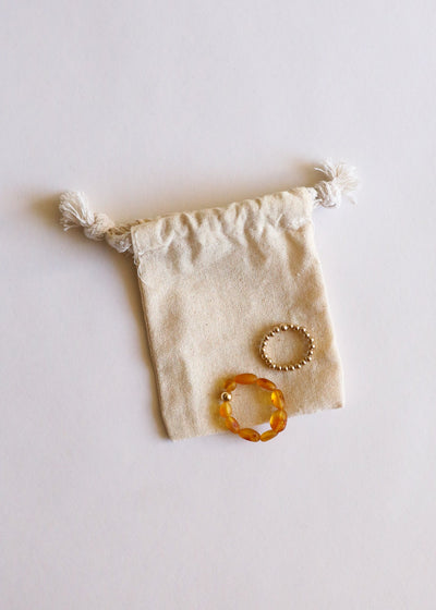 Raw Honey Baltic Amber & 14K Gold Filled Beaded Ring Stack
