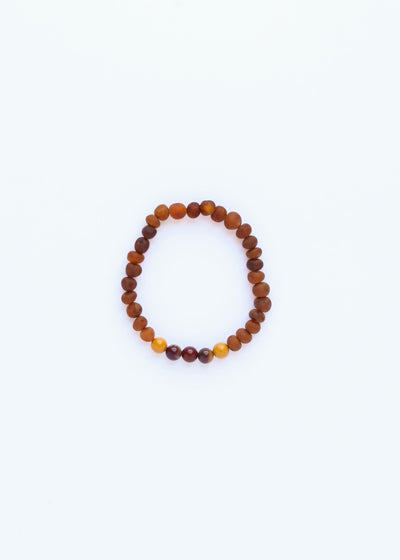 Raw Cognac Baltic Amber & Mookaite Jasper Stretch Bracelet