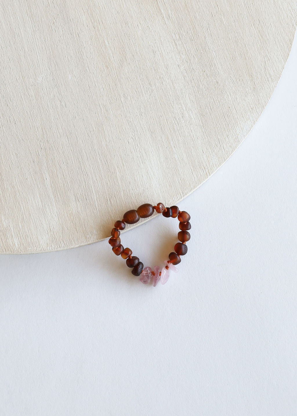 Bracelet/Anklet en Ambre Cognac Baltique et Quartz Rose Brut