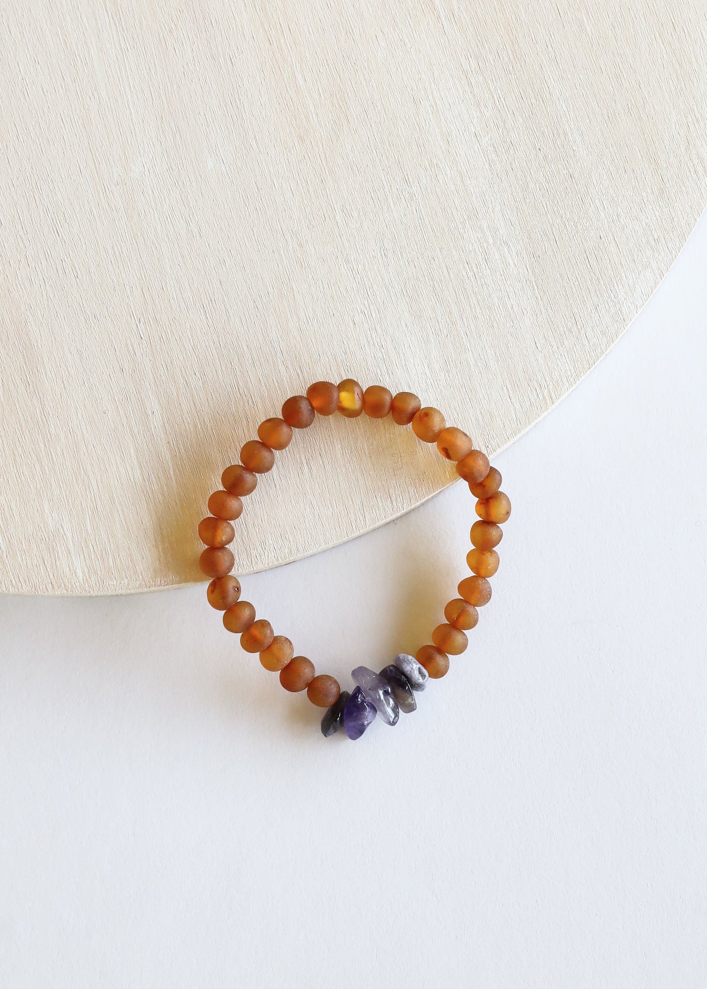 Raw Cognac Baltic Amber & Amethyst Bracelet Set