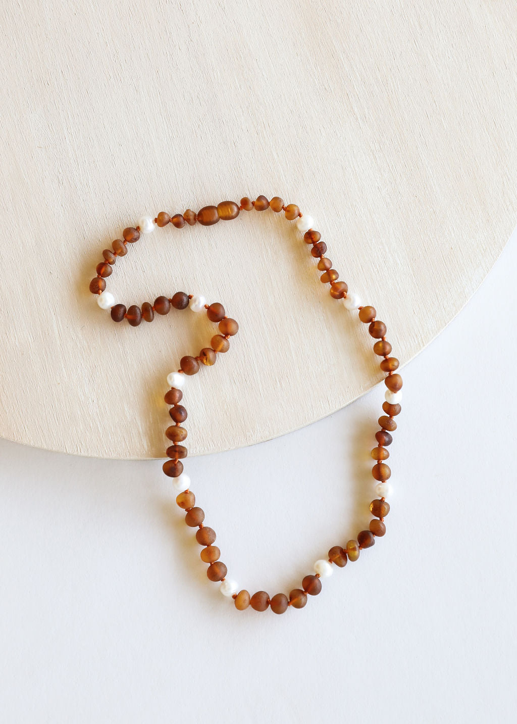 Raw Cognac Baltic Amber and Pearl Halo Necklace