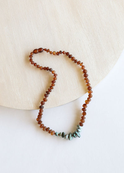 Raw Cognac Baltic Amber + Raw Turquoise Jasper || Necklace - Korvel
