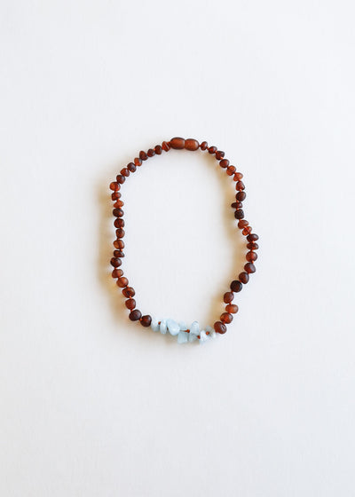 Raw Cognac Baltic Amber + Aquamarine || Necklace - Korvel