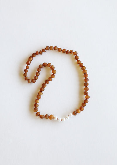 Raw Cognac Baltic Amber + Pearls || Necklace - Korvel