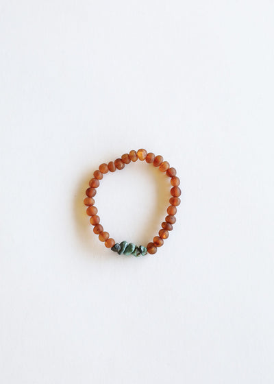 Bracelet en Ambre Baltique Cognac Brut et Jaspe Turquoise