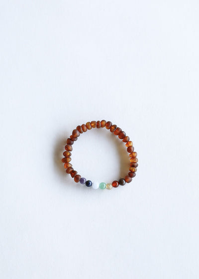 Raw Cognac Baltic Amber + CHAKRA Crystals || Adult Bracelet - Korvel