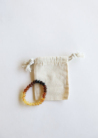 Bracelet pour adulte en ambre baltique ombragé brut et pierres de lave