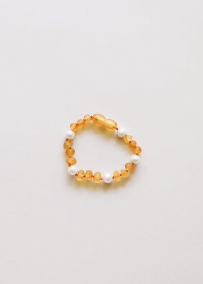 Raw Honey Baltic Amber & Pearl Halo Anklet or Bracelet