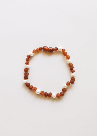 Raw Cognac Baltic Amber & Pearl Halo Anklet or Bracelet