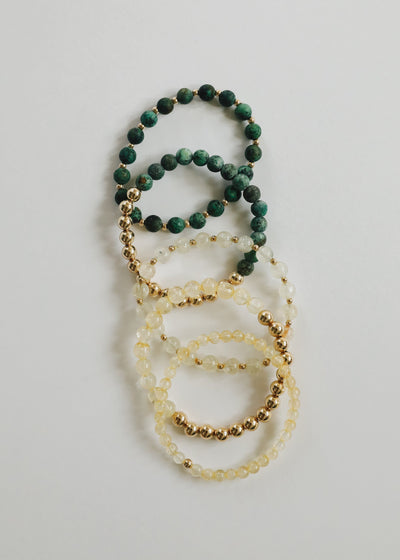 Pulsera de cuentas de piedra preciosa de citrino delicada y de oro de 14 quilates