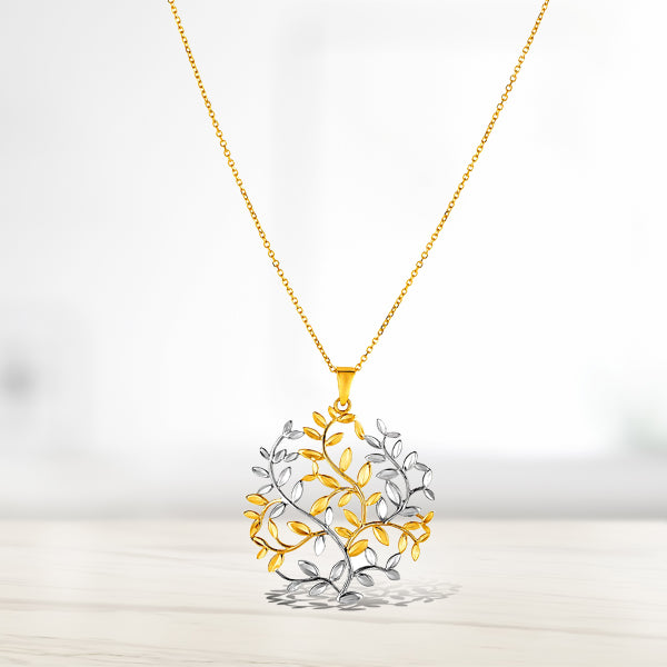 Colgante del Árbol de la Vida de Oro de Dos Tonos de 14k
