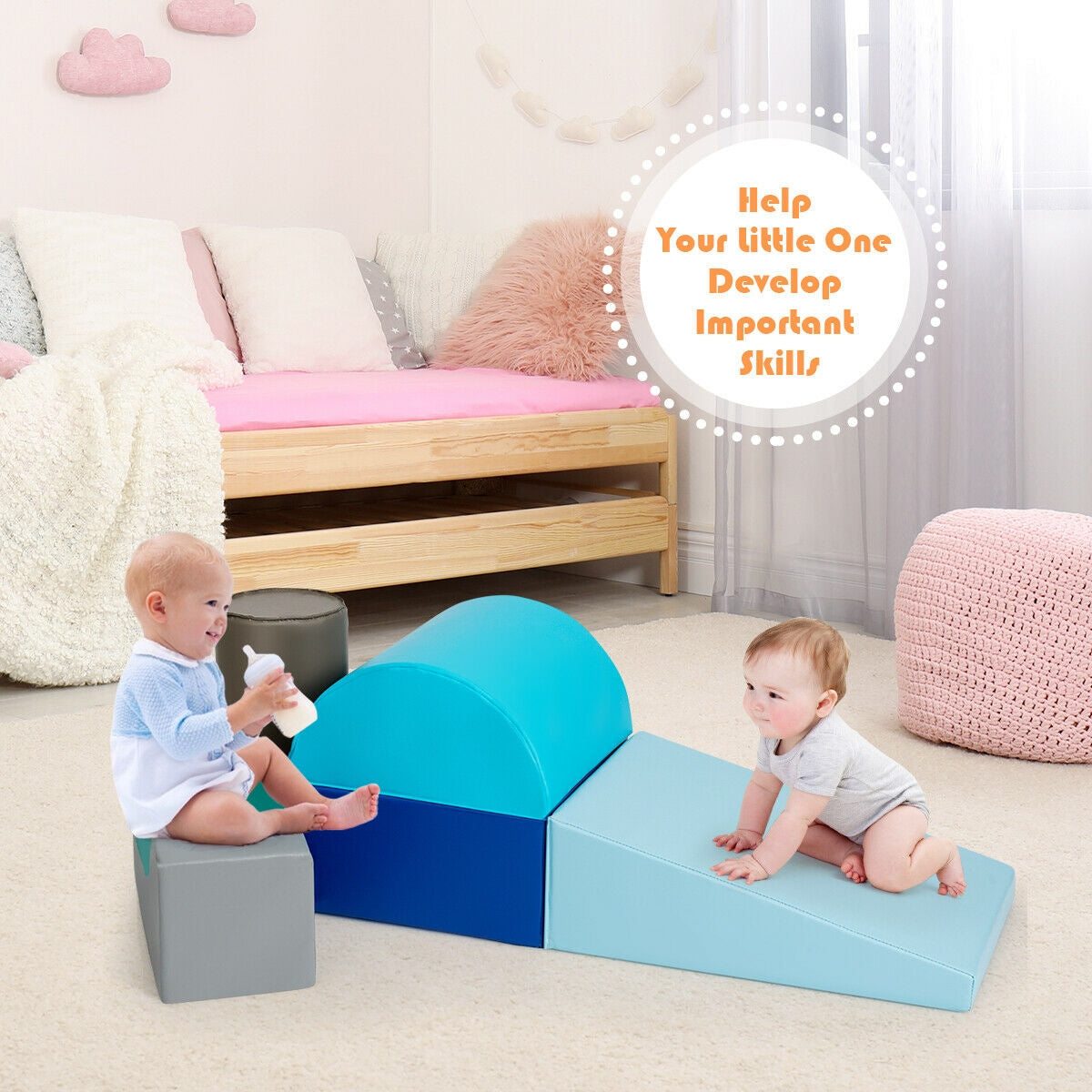 6 Piece Climb Crawl Play Set for Toddlers - Light Blue
