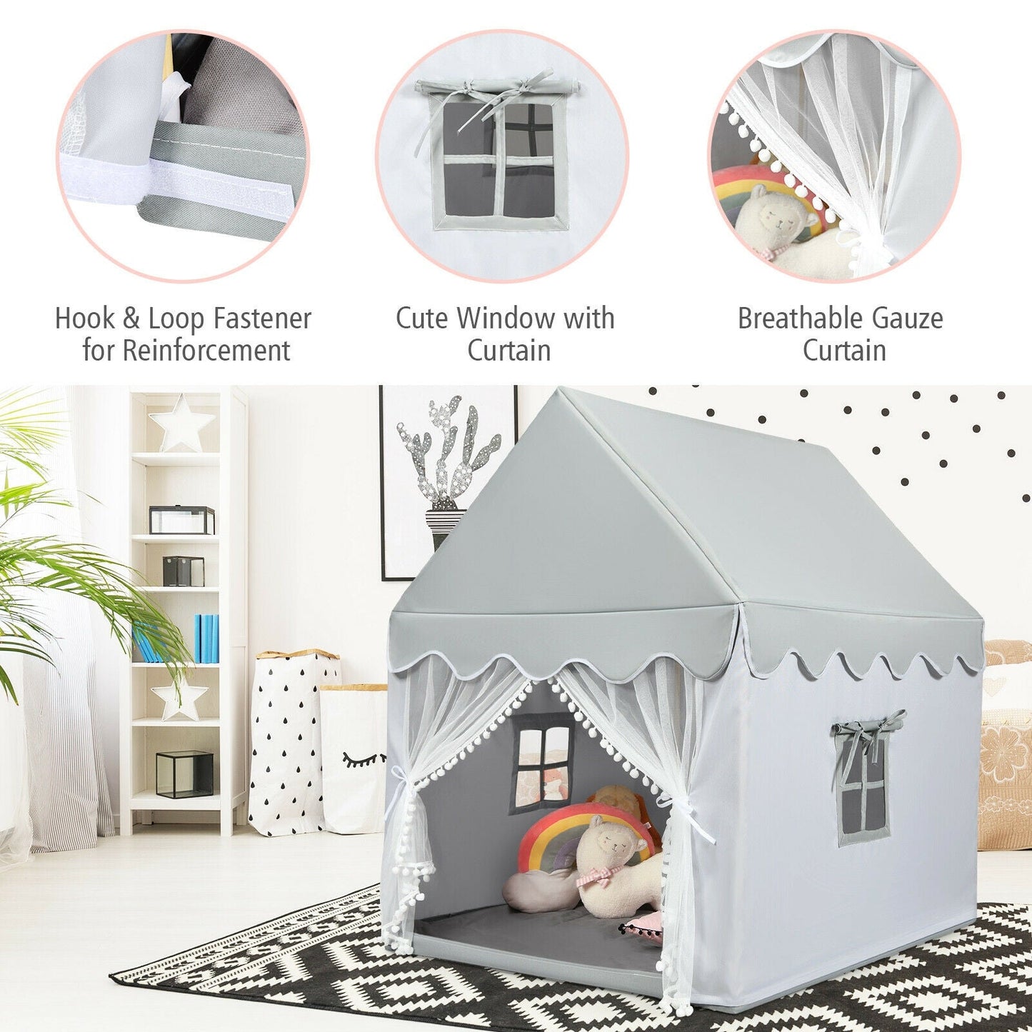 Tienda de Hadas Grande para Niños con Alfombra - Gris