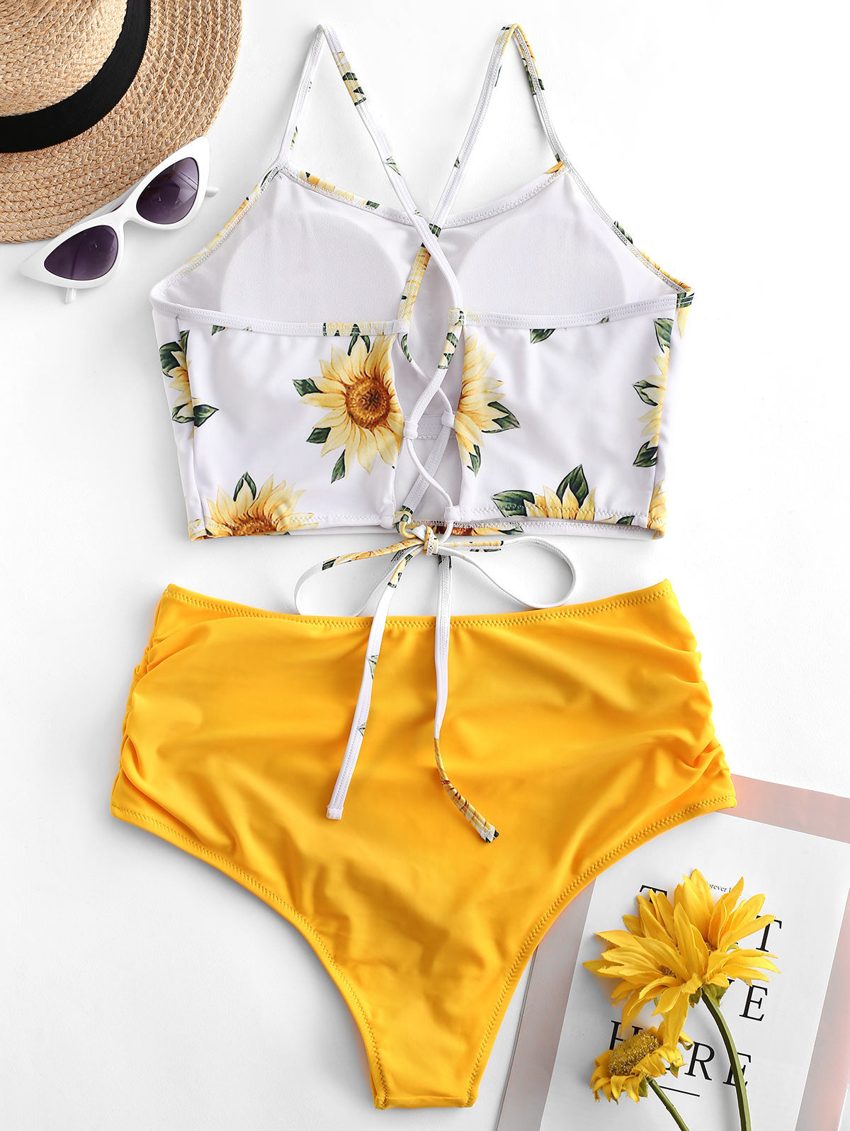 Conjunto de Bikini Floral de Cintura Alta para Mujeres