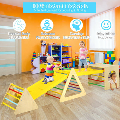 5-in-1 Kids Triangle Climber Play Gym Set with Dual Ramps