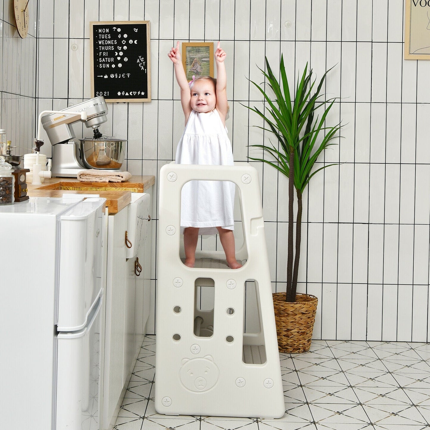 Kids Kitchen Step Stool with Double Safety Rails - Gray