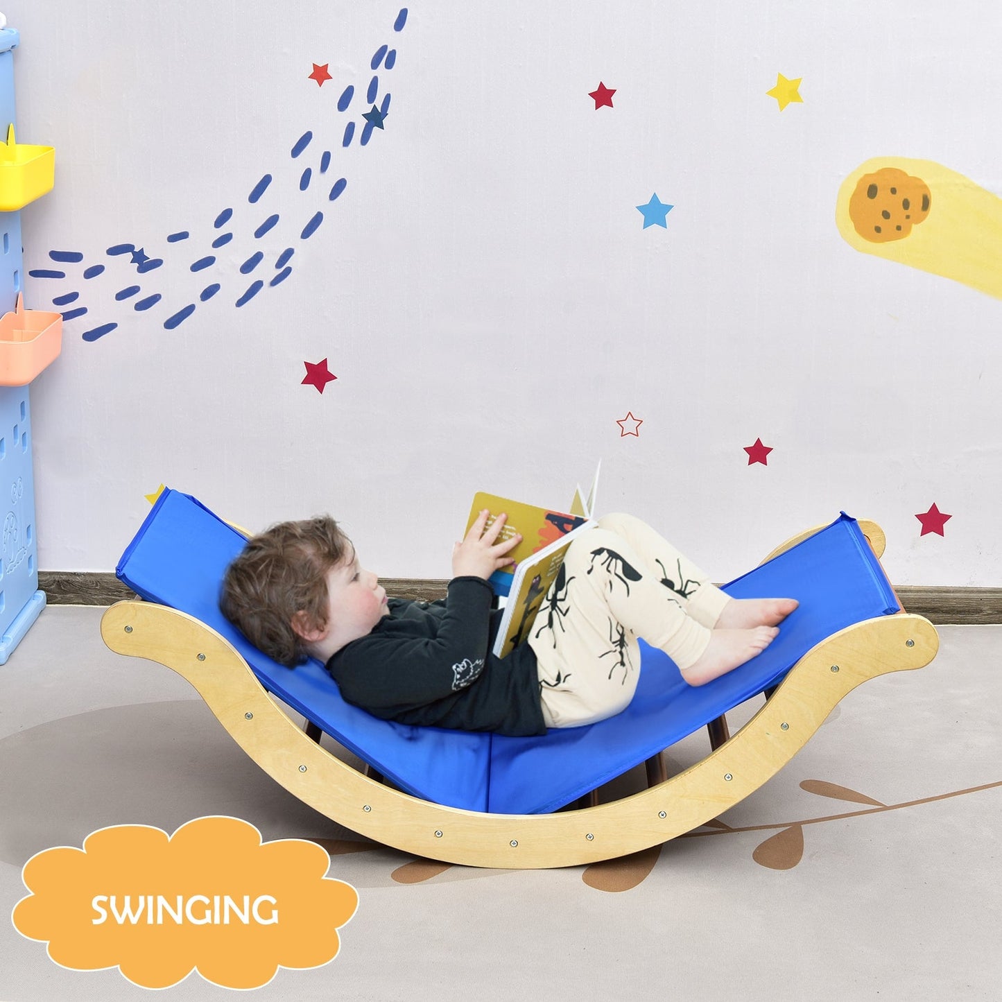 3-in-1 Kids Wooden Arch Triangle Rocker Climber Set