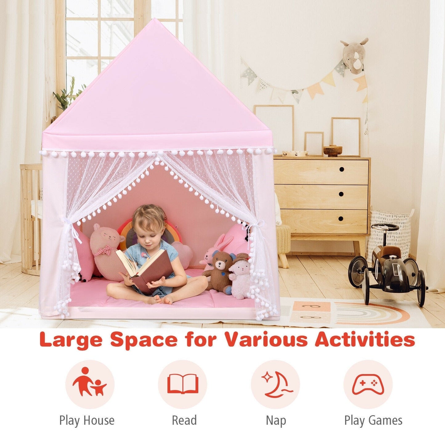 Tente de jeu Gbruno pour enfants - Grande maison de fées en rose