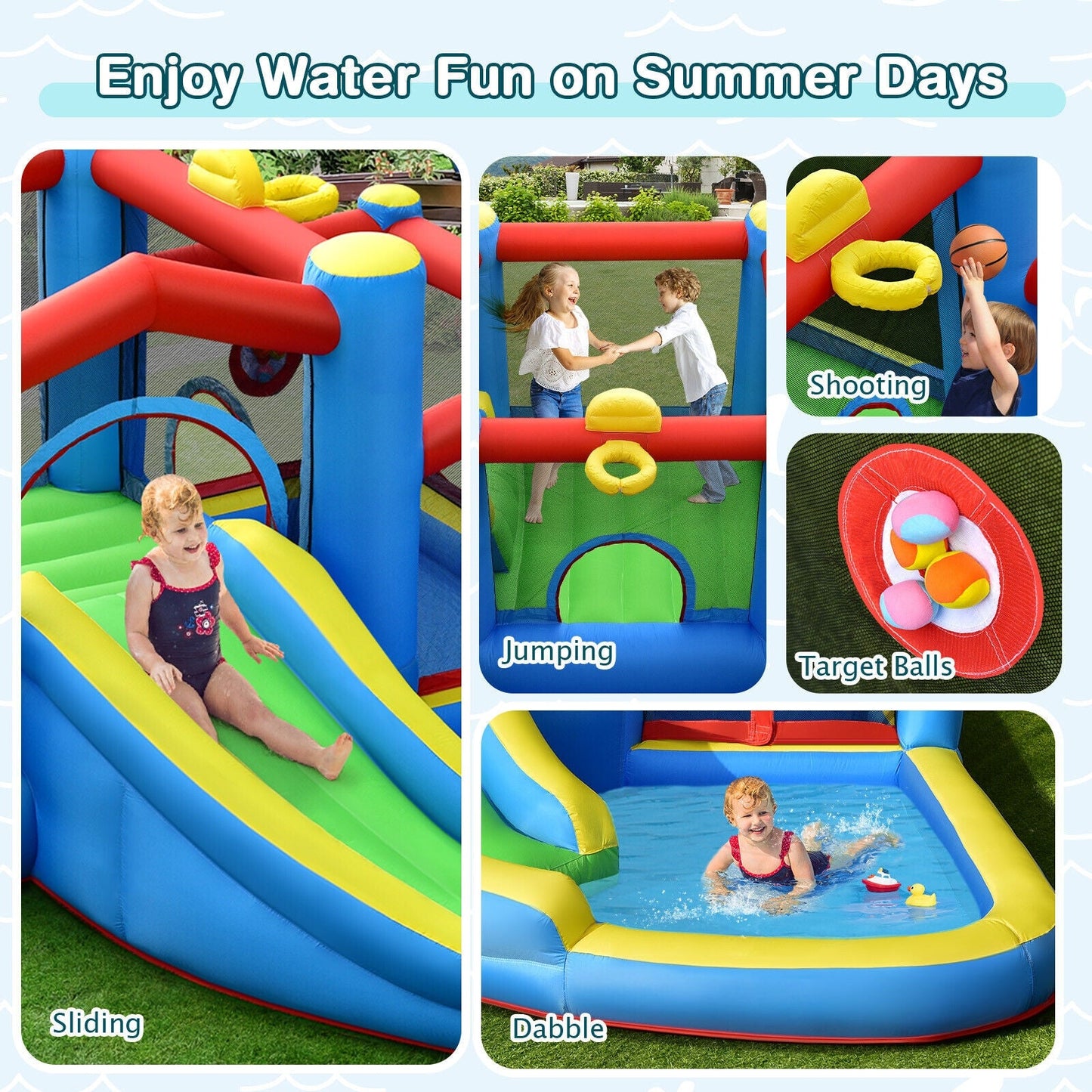 Castillo Inflable de Agua para Niños con Tobogán y Ventilador