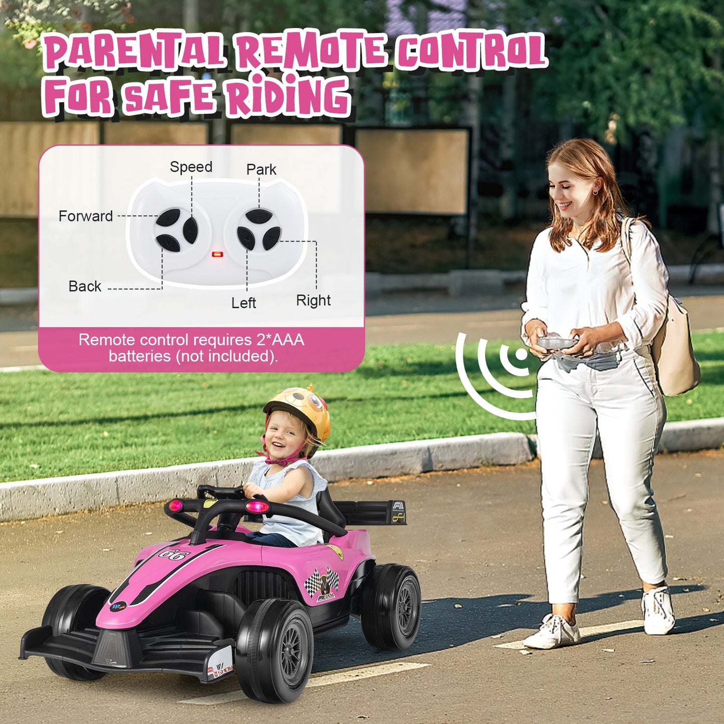 12V Kids Electric Formula Racing Car with Remote Control - Pink
