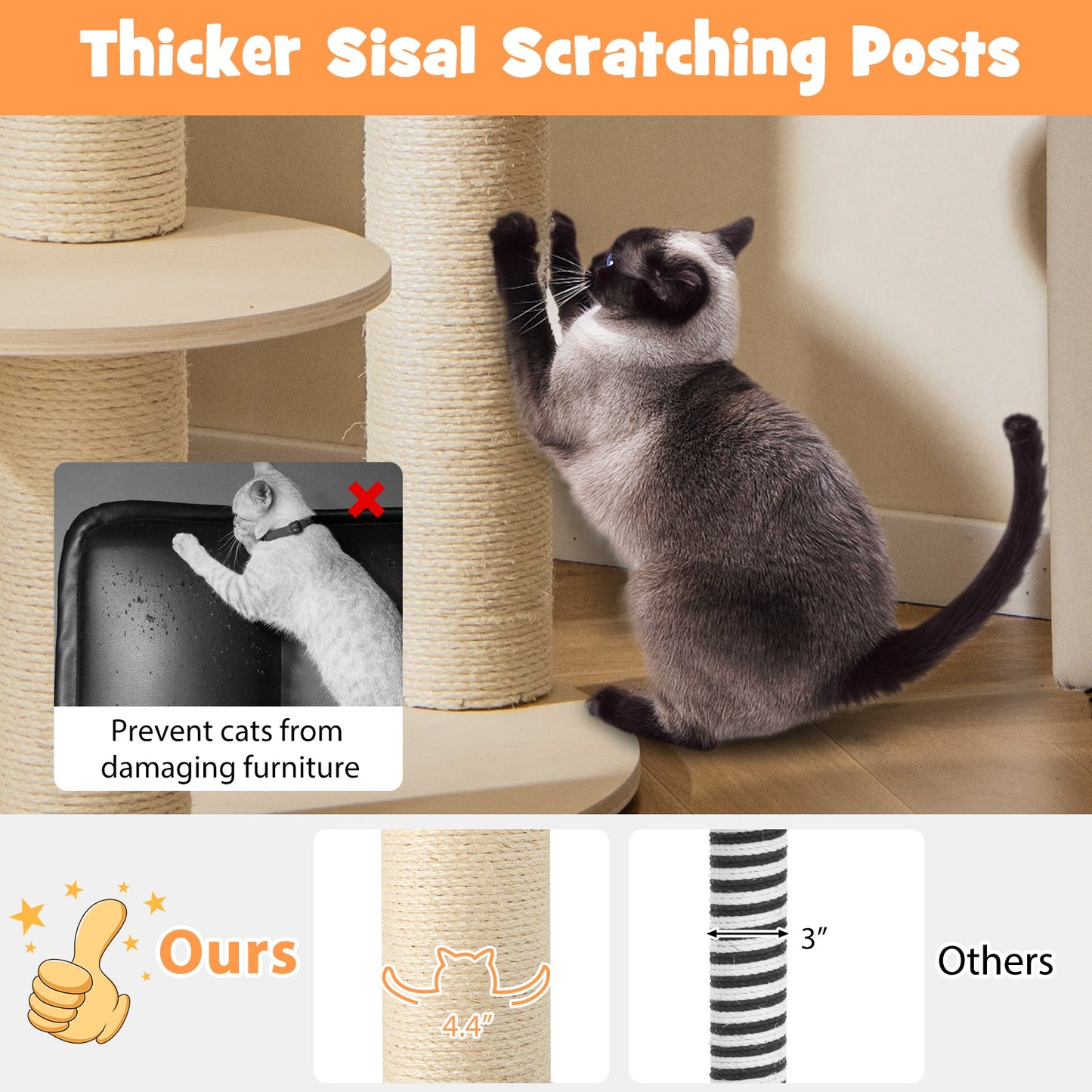 Árbol para Gatos de Madera de 5 Niveles con Perchero Acolchado y Hamaca - Gris