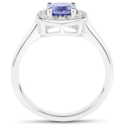 1.51 Carat Genuine Tanzanite and White Topaz Sterling Silver Ring