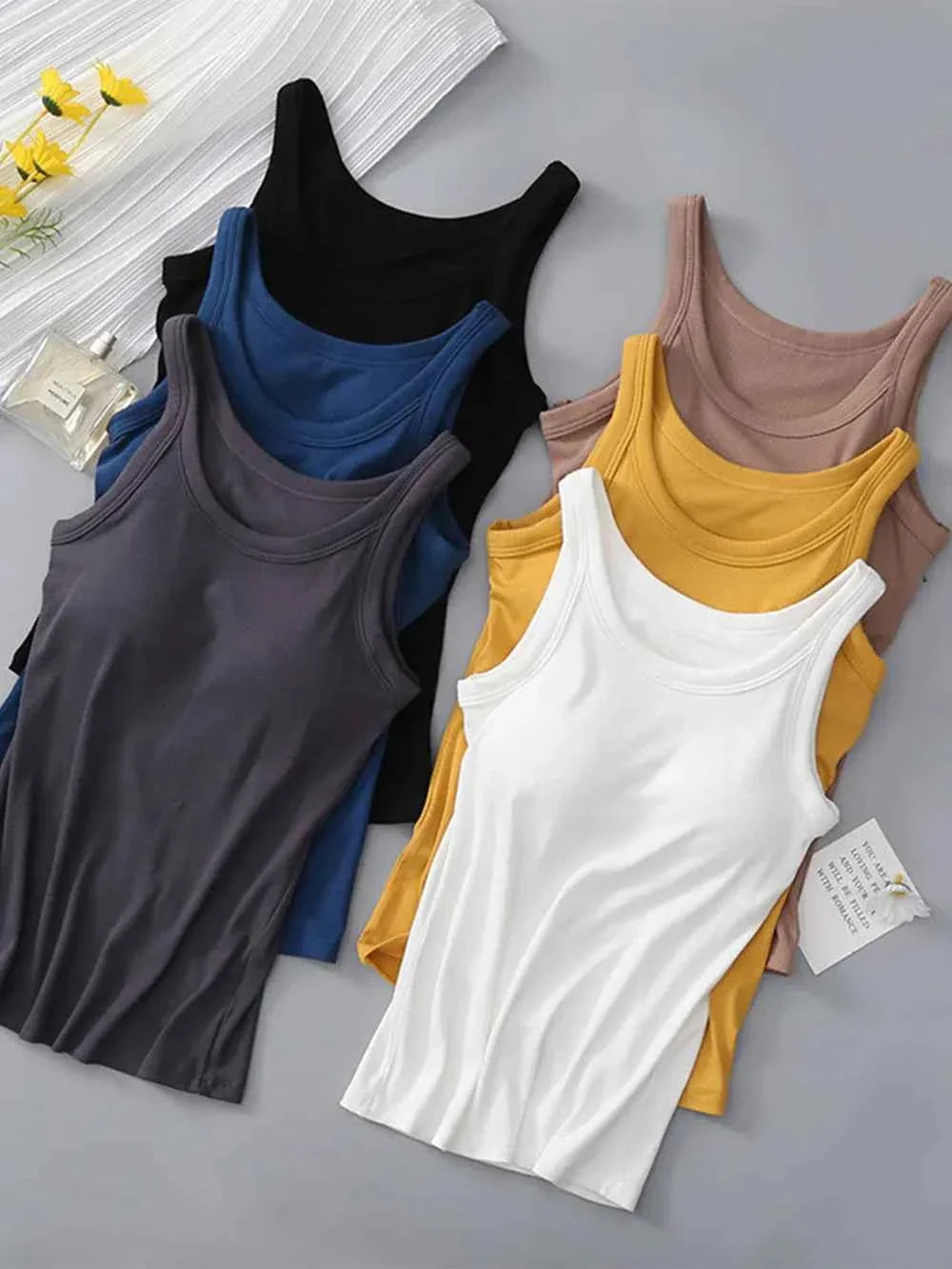 Premium Round Neck Tank with Integrated Bra Support